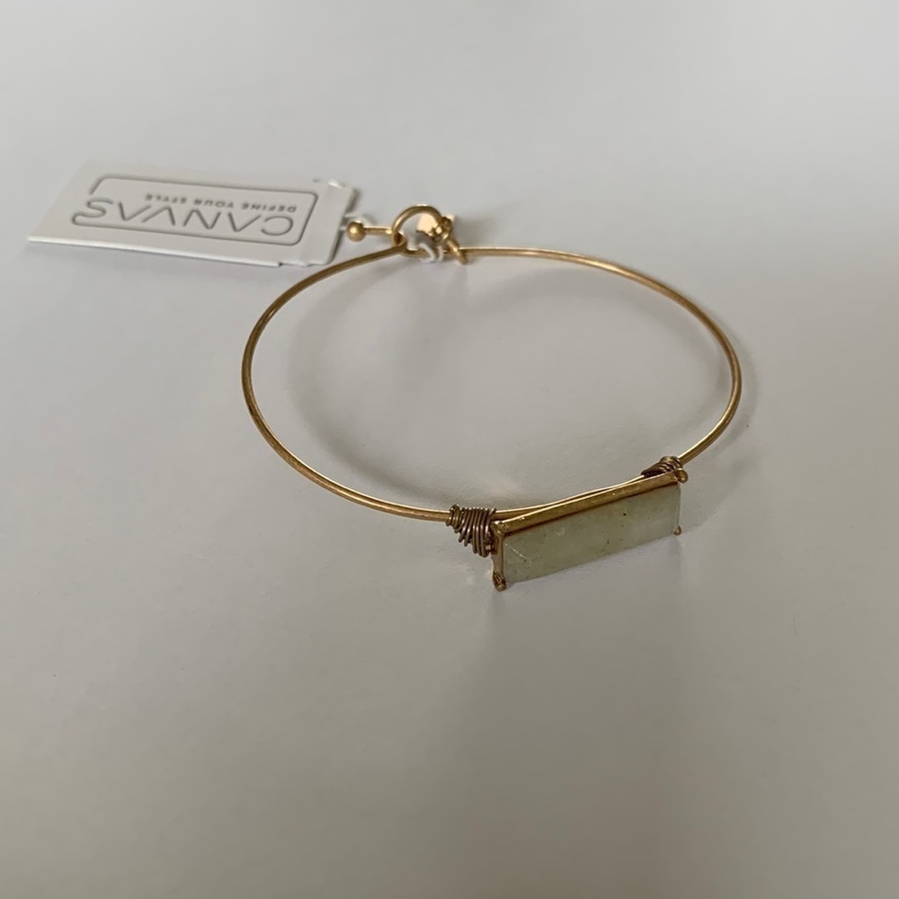 White Stone Bar Gold Bangle Bracelet